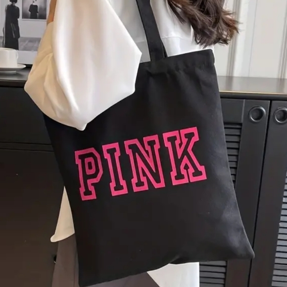 "PINK" Canvas Tote Bag, Beige or Black NWOT, Priced Individually - Picture 2 of 5